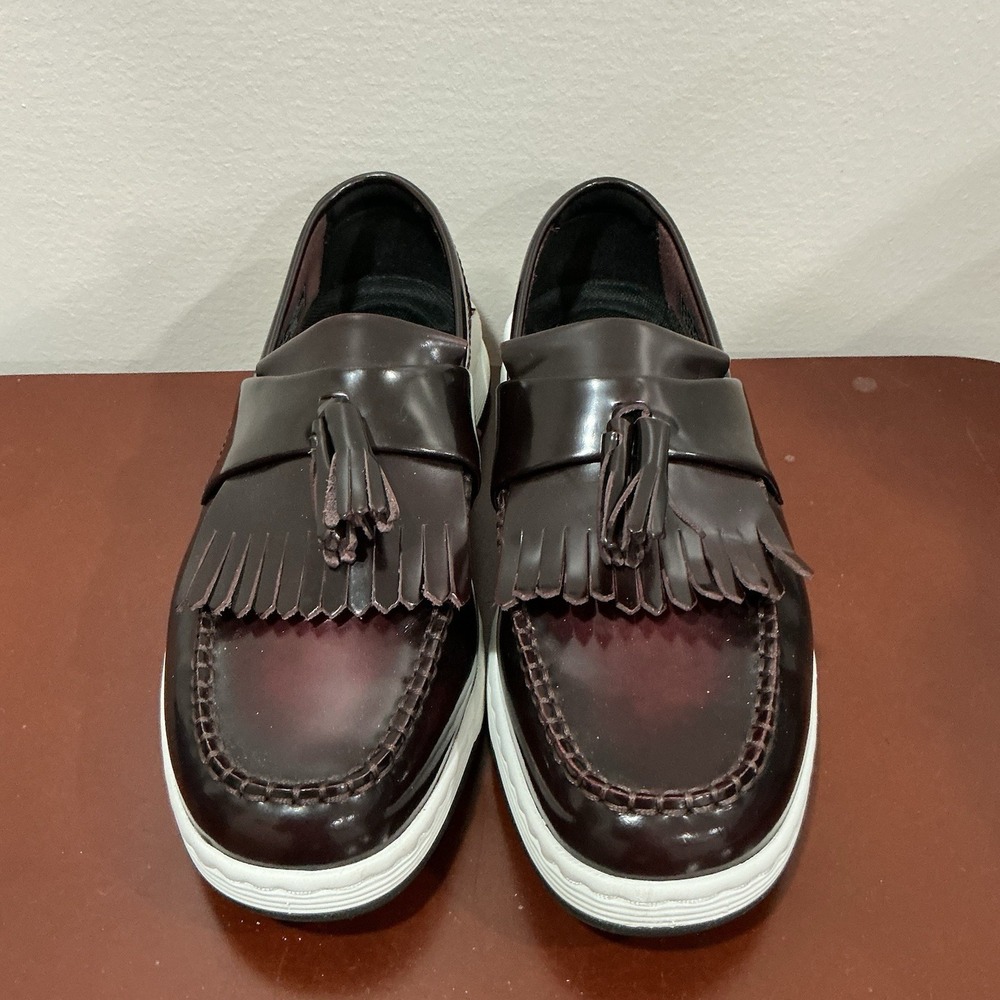 Dr Martens Edison Shoes M 7 W 8 Maroon Leather Tassel Kiltie Loafers Sneakers - Picture 4 of 6